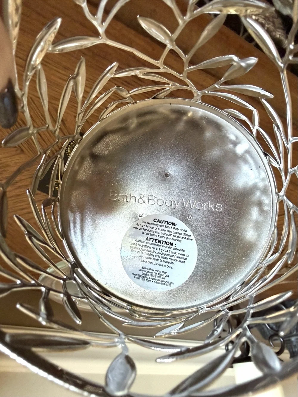 Bath & Body Works Silver Bamboo Leaf pedestal 2 Wick Candle Holder EUC
